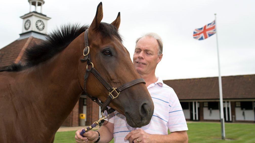 Trainer Mike Murphy with his Stewards' Cup hope, Discussion To Follow at his Manor Park Stud Farm in BedfordshireWestoning 21.7.14 Pic: Edward Whitaker