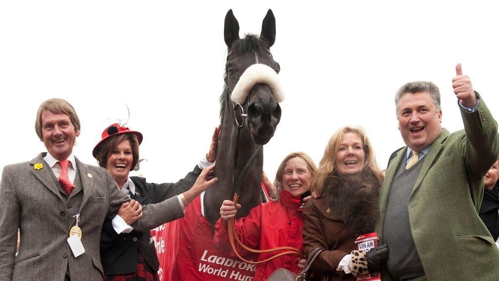 Andy Stewart (left) after Big Buck's landed his fourth World Hurdle at the Cheltenham Festival