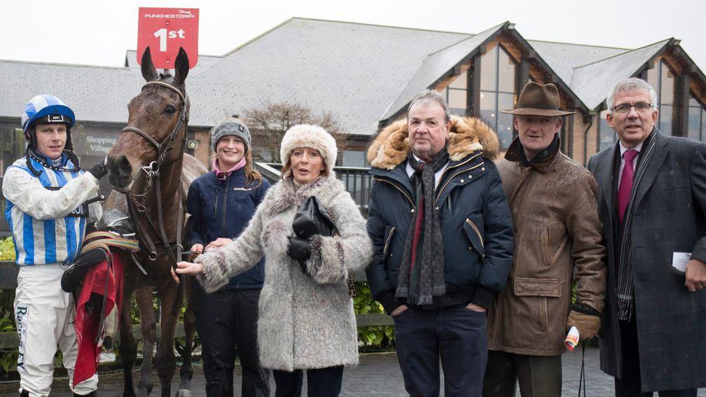 Killultagh Vic: pictured with connections after winning at Punchestown in December 2017