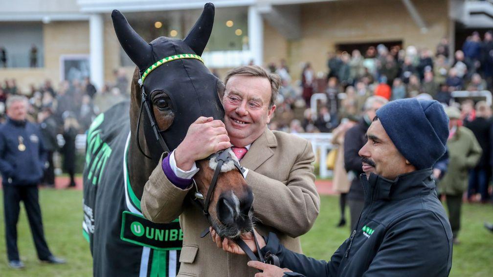 MY TENT OR YOURS with Nicky Henderson after winning at CHELTENHAM 16/12/17Photograph by Grossick Racing Photography 0771 046 1723