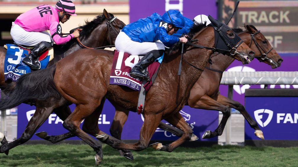 Master Of The Seas (William Buick) runs down Mawj in the Breeders' Cup Mile
