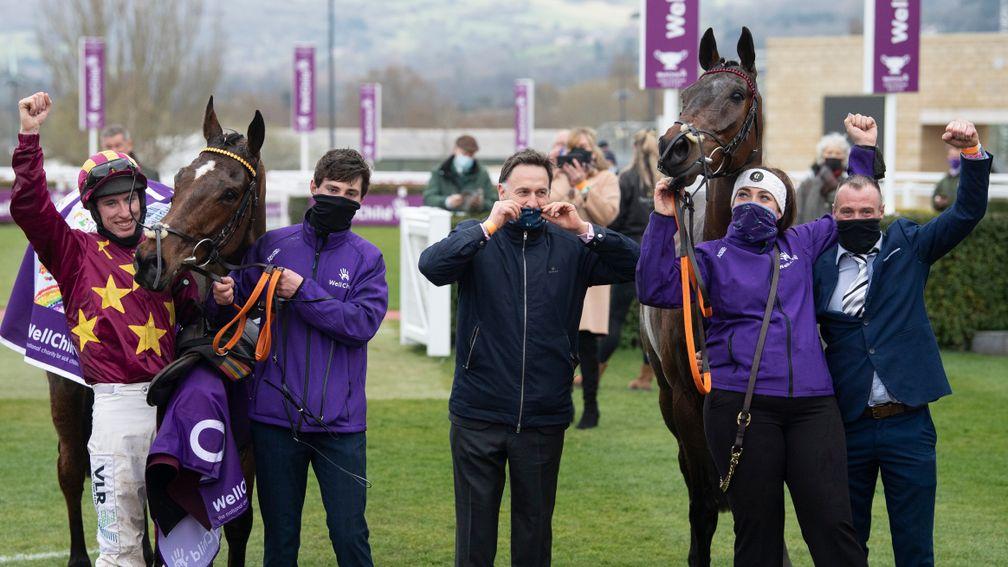 Henry de Bromhead with Minella Indo (Jack Kennedy) and A Plus Tard  after the Cheltenham Gold CupCheltenham 19.3.21 Pic: Edward Whitaker/Racing Post