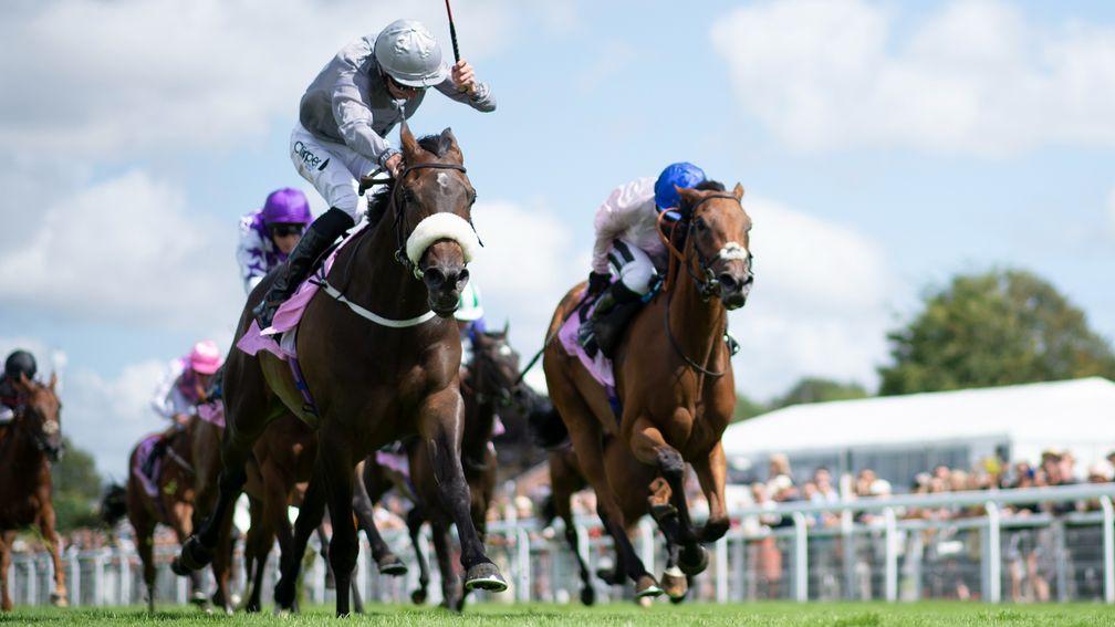 Last Empire (Daniel Tudhope, whip up) wins the Oak Tree StakesGlorious Goodwood 28.7.21 Pic: Edward Whitaker