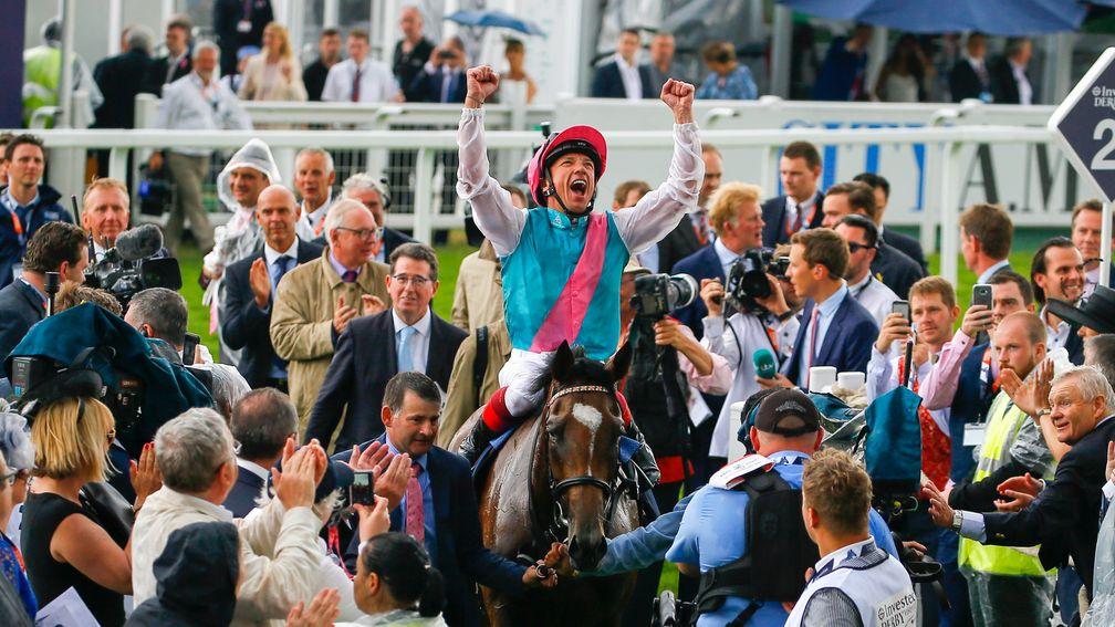 Frankie Dettori: in happier times celebrating Enable's win in the Oaks at Epsom at the start of the month