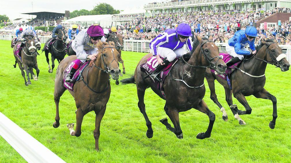 The Gurkha fends off Galileo Gold (left) and Ribchester (right) in the Sussex Stakes