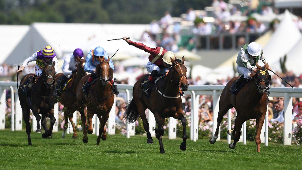 Heartache (centre) storms clear in the 2017 Queen Mary Stakes at Royal Ascot