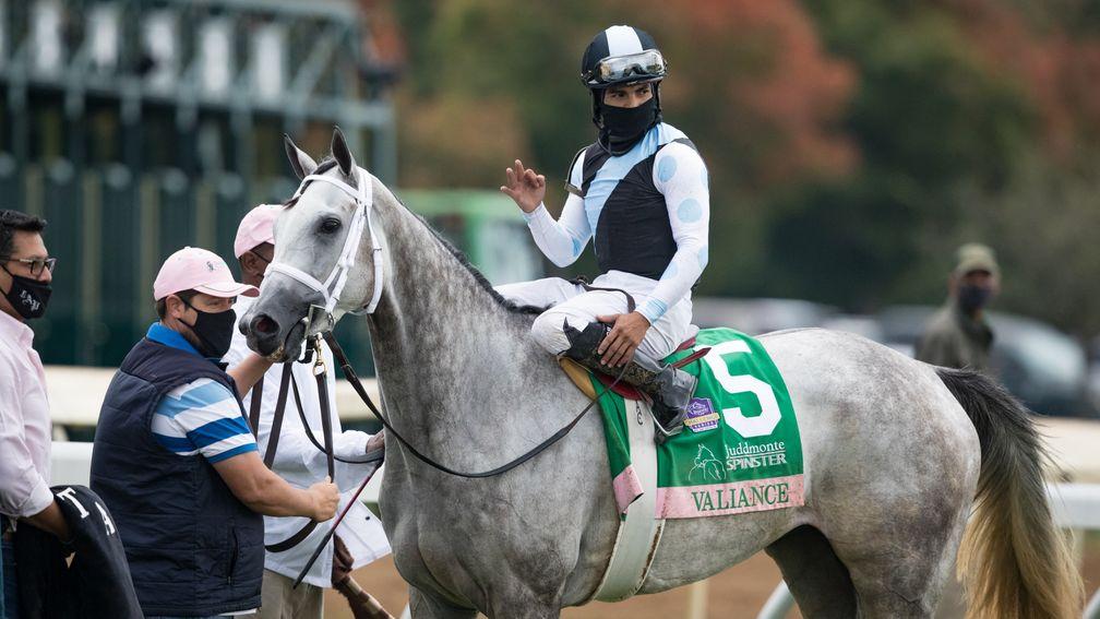 Valiance and Luis Saez won the Spinster Stakes at Keeneland in October 2020