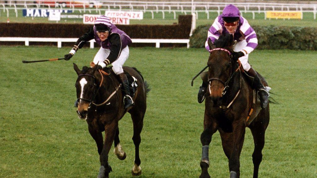 Party Politics (right) wins the 1992 Grand National