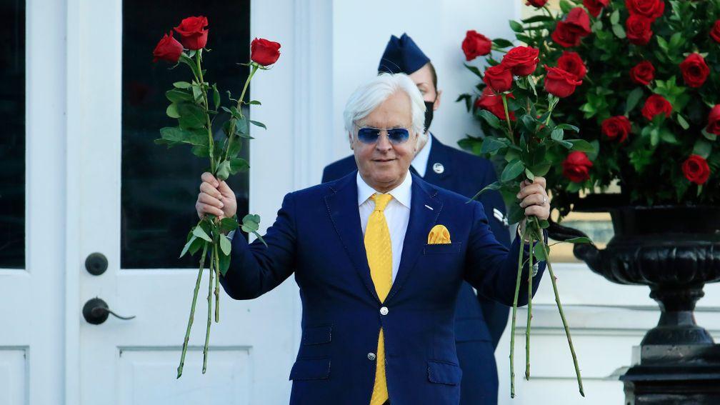 Bob Baffert celebrates his sixth win in the Kentucky Derby, the Run For The Roses