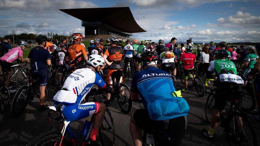 Cyclists approach the Curragh