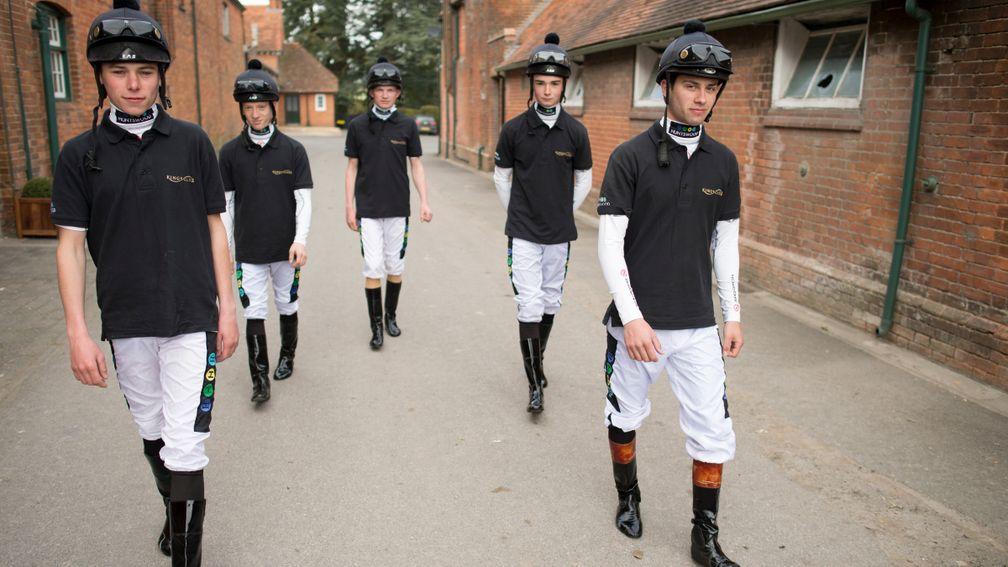 Andrew Baldingâs apprentices from left: Kieran Shoemark, Edward Greatrex,Rob Hornby, amateur, Hugo Hunt and Thomas Brown at Park House Stables in Kingsclere 14.4.15 Pic: Edward Whitaker