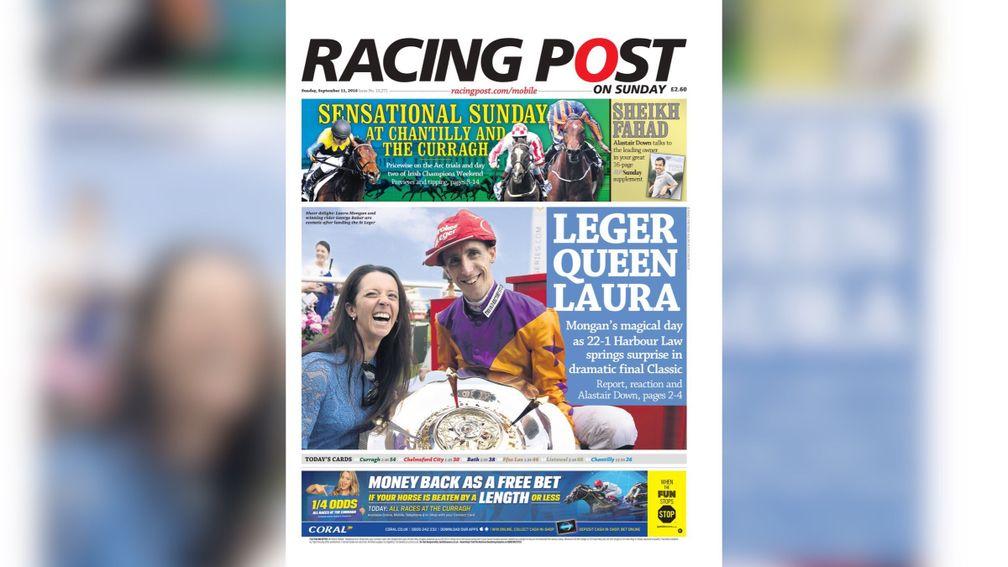 The Racing Post front cover the day after Harbour Law's St Leger heroics