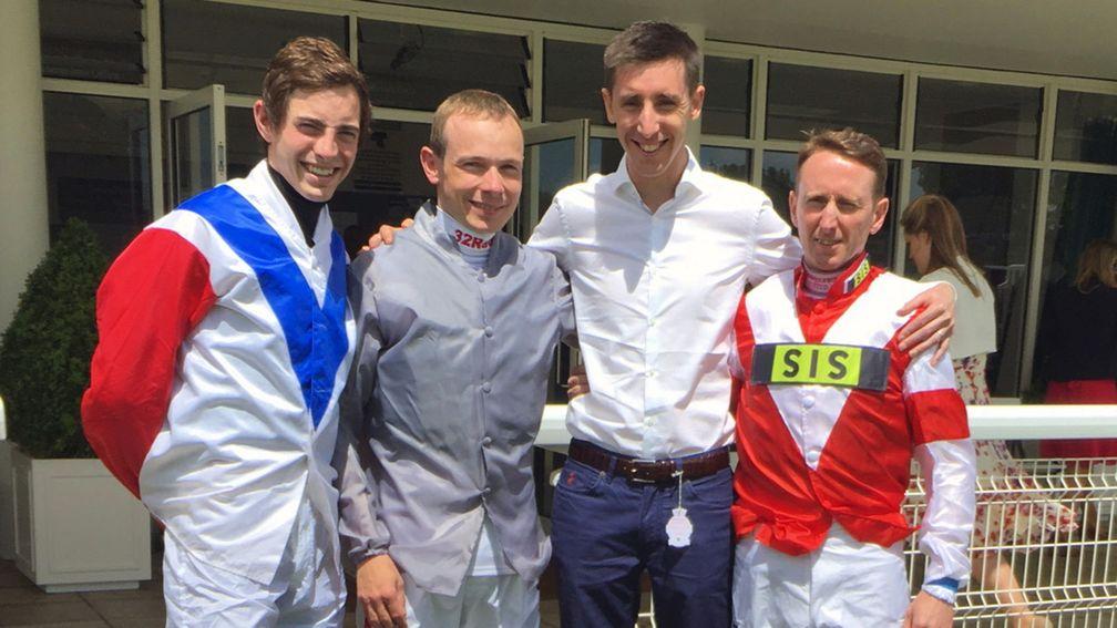 George Baker with James Doyle, Jamie Spencer and Martin Dwyer at Goodwood 11/6/2017. Pic: Emily Jones