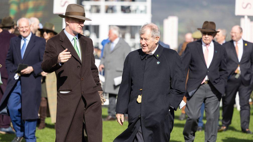 Willie Mullins and JP McManus after Majborough's win in the Triumph Hurdle