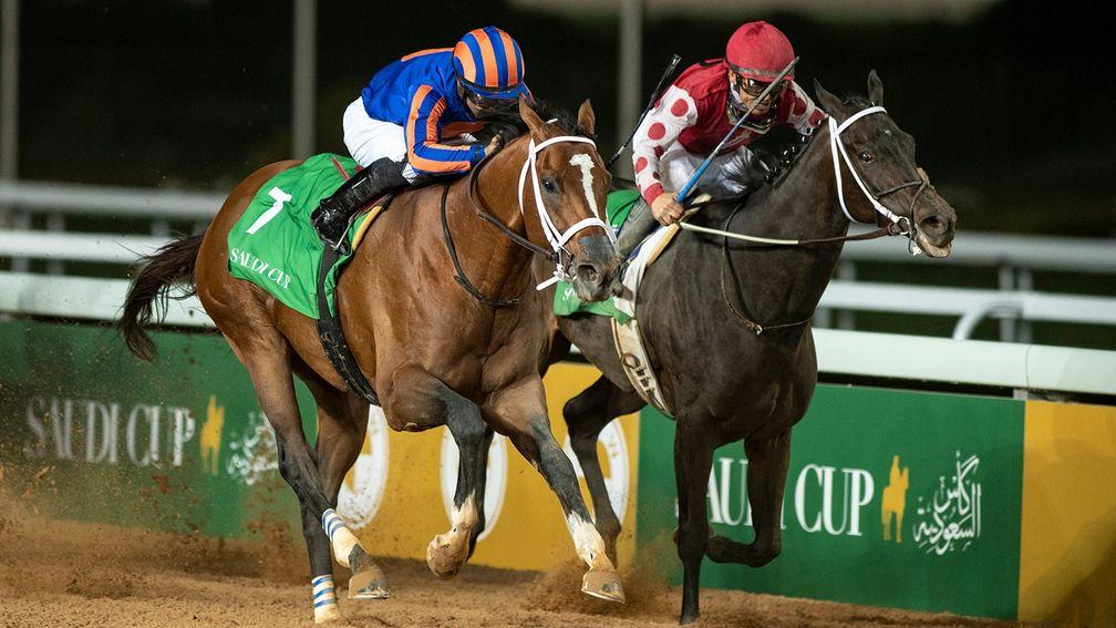 Midnight Bisou (right): finished second to Maximum Security in the Saudi Cup