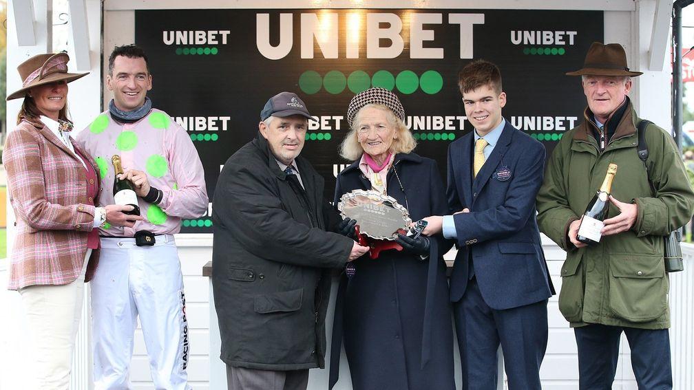 Rafferty (third from left): presents the prize to connections of Sharjah after the 2021 Morgiana Hurdle