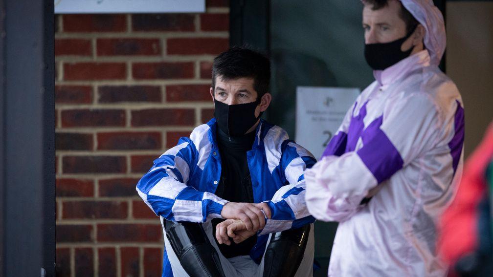 Robbie Dunne outside the weighing roomPlumpton 13.1.21 Pic: Edward Whitaker/ Racing Post