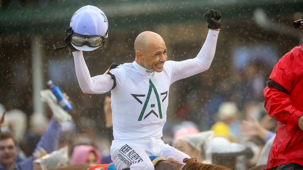 Mike Smith celebrates Kentucky Derby victory on Justify – the pair followed up in the Preakness