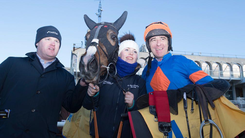 Gordon Elliott and Davy Russell are all smiles with Mick Jazz after their success