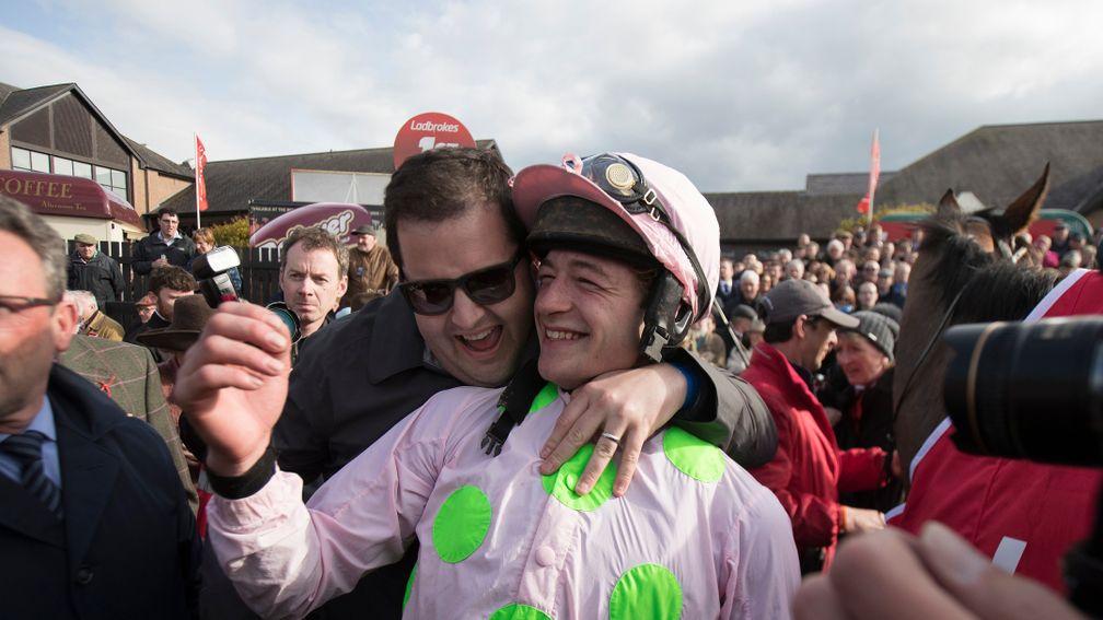 David Mullins is embraced after winning on Faugheen at Punchestown in 2018