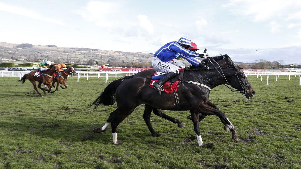 CHELTENHAM, ENGLAND - MARCH 15:  Paul Townend riding Penhill (R, blue) clear the last to win The Sun Bets Stayers' Hurdle Race at Cheltenham racecourse on St Patrick's Thursday on March 15, 2018 in Cheltenham, England. (Photo by Alan Crowhurst/Getty Image