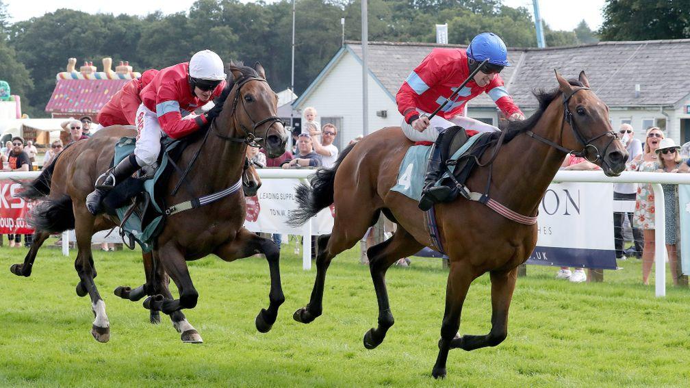FANTASY KING (Tony Kelly) wins from ALTURUISM (Henry Brooke) whos saddle slipped at the 2nd last - 1/2 for owner Mr Vyner-Brooks and trainer James Moffatt at Cartmel 18/7/16Photograph by Grossick Racing Photography 0771 046 1723