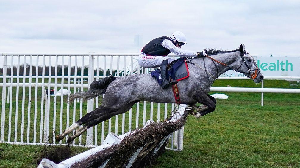 Paddy Brennan winning the Listed fillies' juvenile hurdle on Greyval