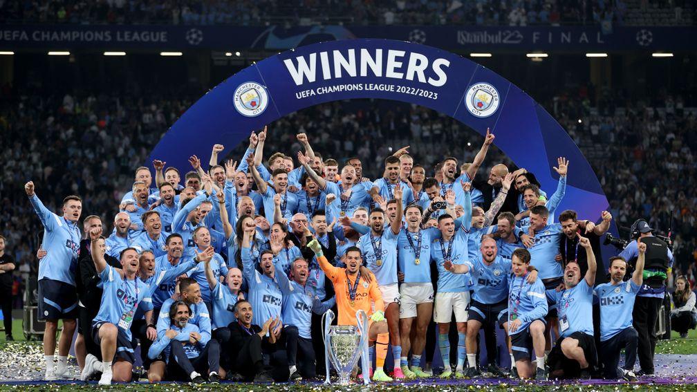 Manchester City celebrate winning last season's Champions League final