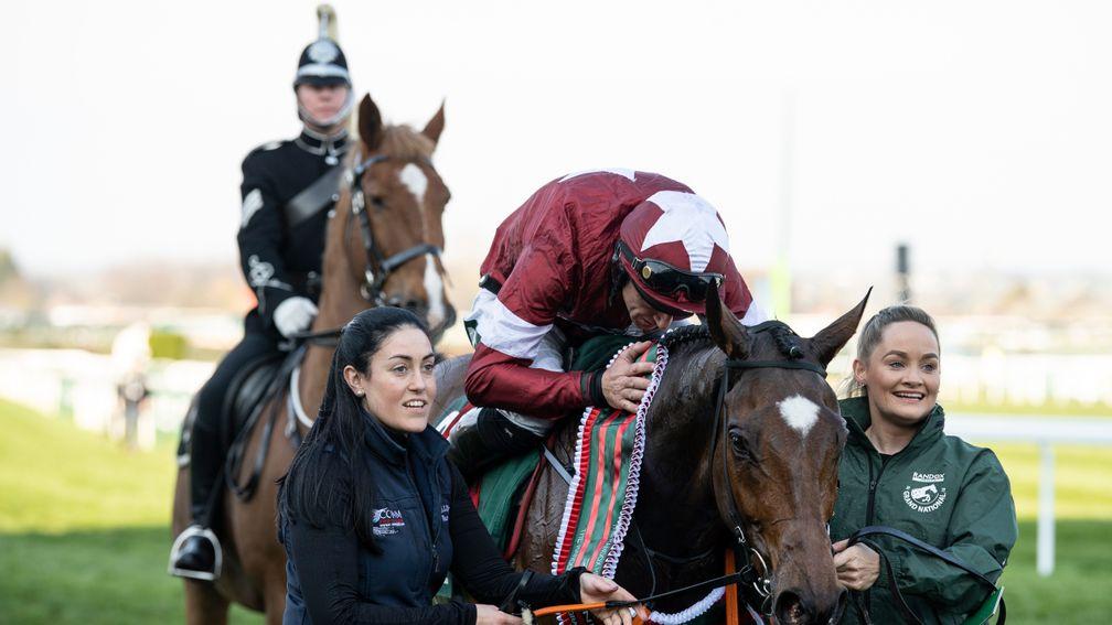 Well done my son: Davy Russell enjoys Tiger Roll's Grand National triumph