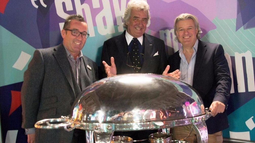 From left to right: Matthew Foxton-Duffy, David Dickinson and Philip Allwood with the silver-plated platter