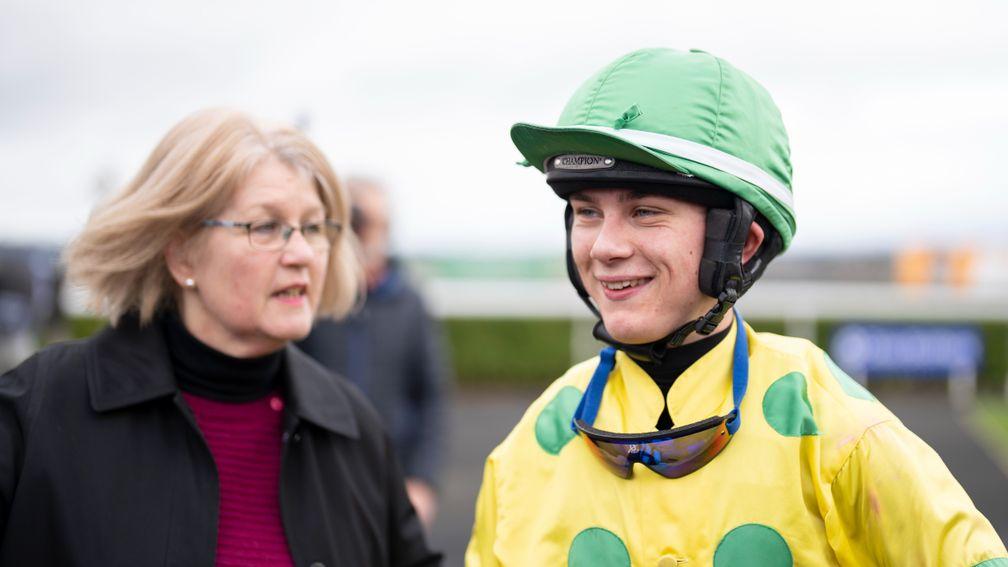 Pauline Tizzard with grandson Freddie Gingell after his win on West Approach at Wincanton in February