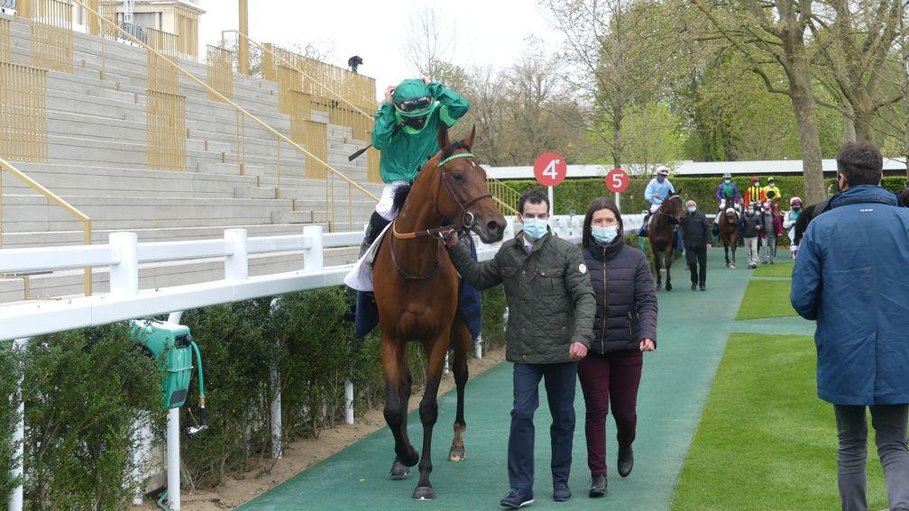 Cheshire Academy returns after the Prix Noailles at Longchamp, which he was awarded in the stewards' room after suffering interference from Pretty Tiger