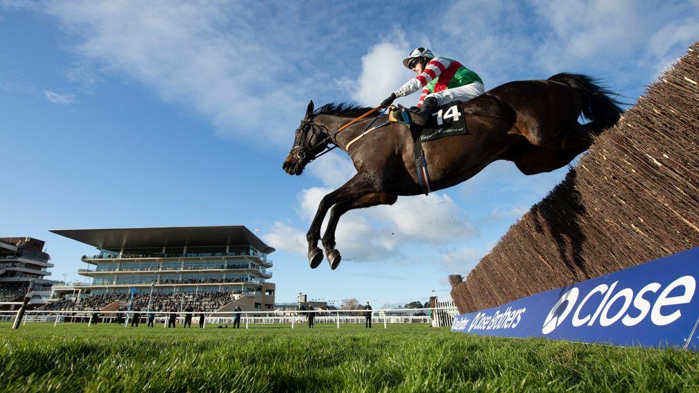 Chatham Street Lad (Darragh OâKeeffe) jumps the last fence and wins the Caspian Caviar Gold Cup Handicap ChaseCheltenham 12.12.20 Pic: Edward Whitaker/Racing Post