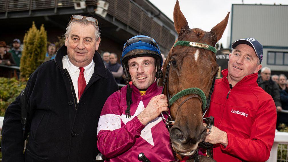 Sean Flanagan: in happier times with Noel Meade and Damien McGillick after Road To Respect won the Ladbrokes Champion Chase at Down Royal in 2019