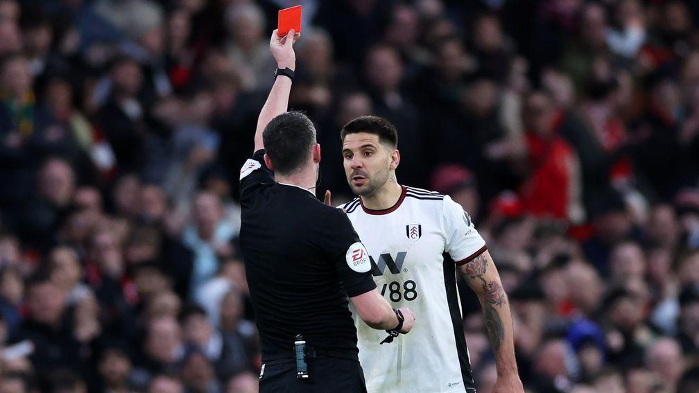 Fulham forward Aleksandar Mitrovic saw red in the FA Cup tie with Manchester United