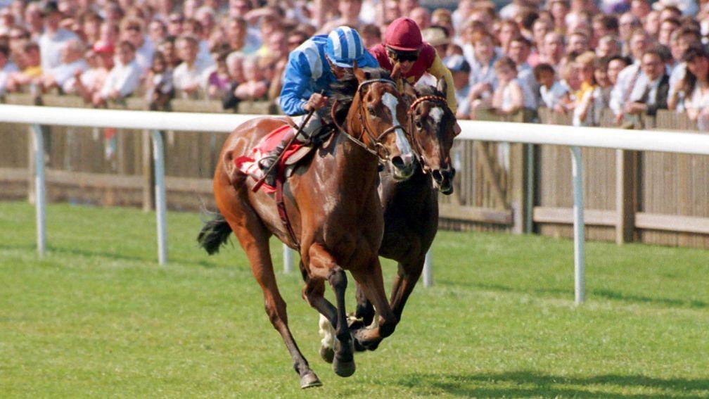 Salsabil and Willie Carson hold off Heart Of Joy and Walter Swinburn to land the 1990 1,000 Guineas at Newmarket