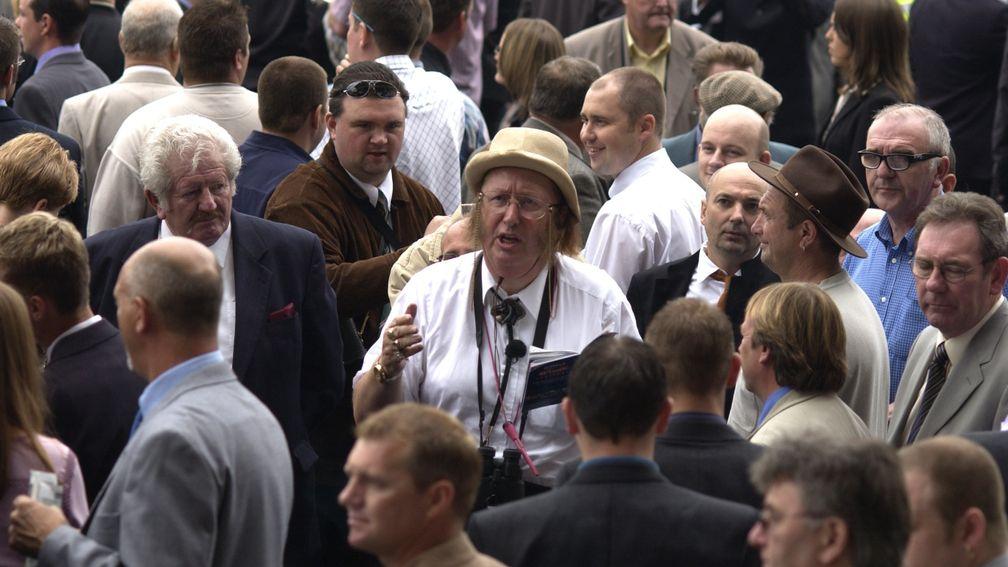 John McCririck in the betting ring at Doncaster in 2002
