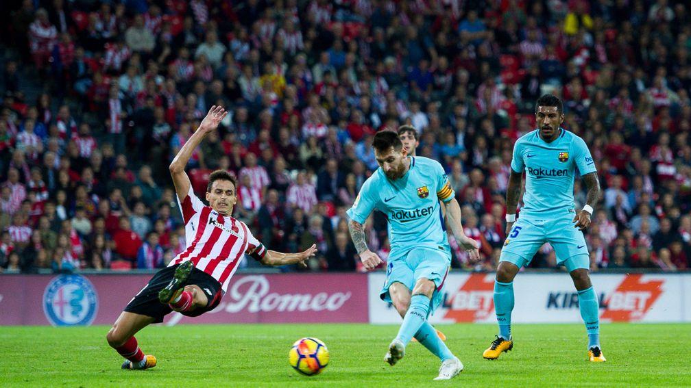 Lionel Messi scores for Barcelona at Athletic Bilbao