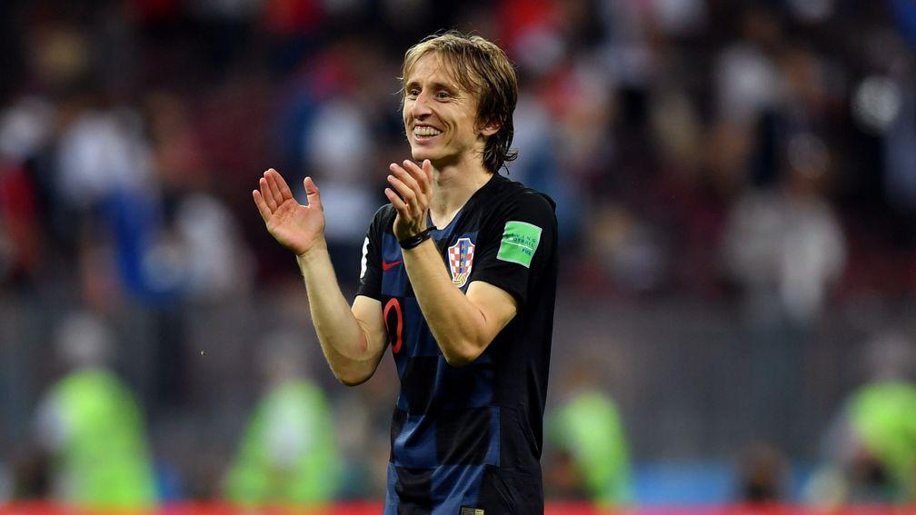 Luka Modric celebrates beating England