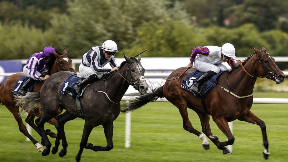 Laurens (right) finds plenty under pressure to win the Matron Stakes