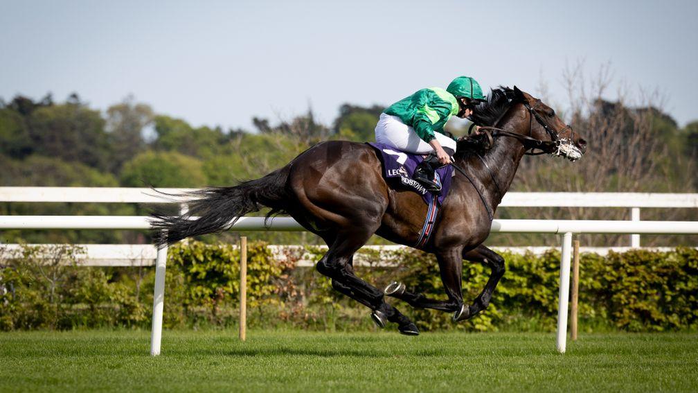 Stone Age (Ryan Moore) wins the Group 3 Derby Trial Stakes.Leopardstown.Photo: Patrick McCann/Racing Post08.05.2022