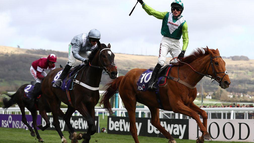 Topofthegame beats this year's Cheltenham Gold Cup runner-up Santini in the 2019 RSA Chase