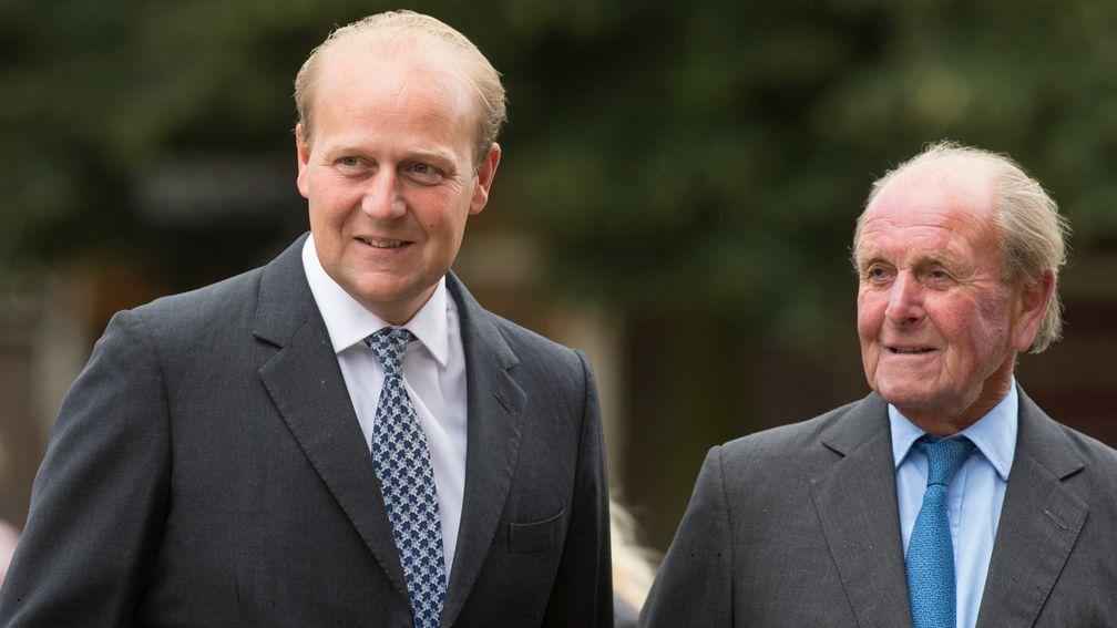 Ed and John Dunlop arrive at Ely Cathedral for Sir Henry Cecil's memorial service