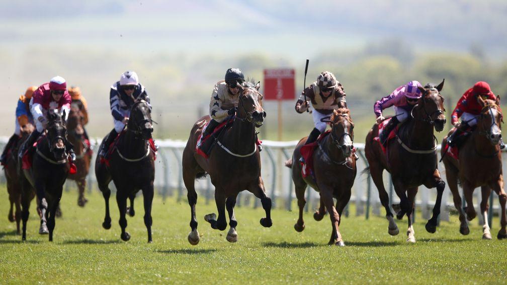 REDCAR, ENGLAND - MAY 31: Runninwild ridden by David Allan (centre) coming home to win the Racing TV Profits Returned To Racing Median Auction Maiden Stakes at Redcar Racecourse on May 31, 2021 in Redcar, England. (Photo by Tim Goode - Pool/Getty Images)
