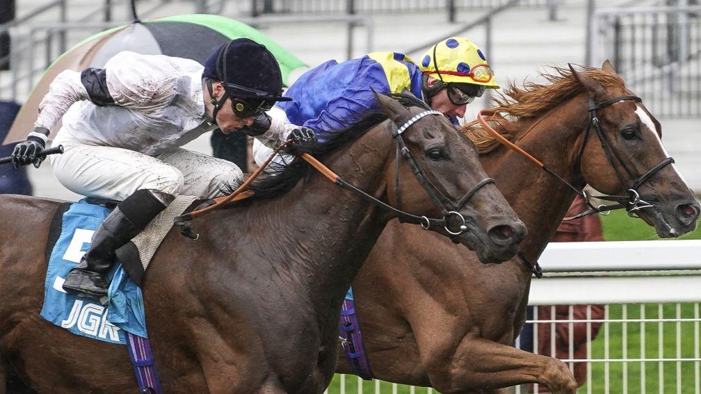 Projection (Kieran Shoemark, nearside) get the better of odds-on favourite Dream Of Dreams (Adam Kirby) in the John Guest Racing Bengough Stakes