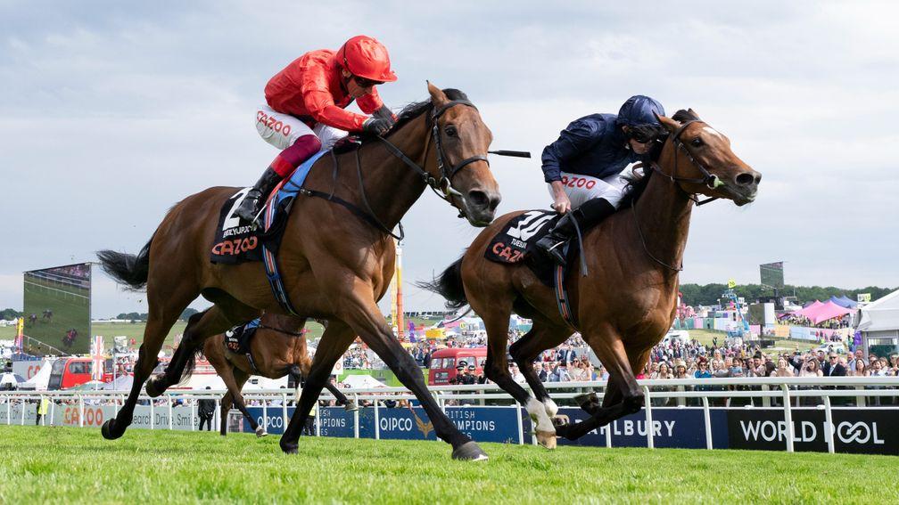 Tuesday (right) edged out Emily Upjohn (left) in a thrilling conclusion to the Oaks
