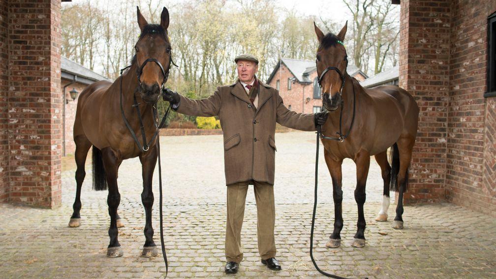 Trevor Hemmings with Ballabriggs (L) and Hedgehunter at his Gledhill House stud near Chorley, Lancashire 2.4.16 Pic: Edward Whitaker