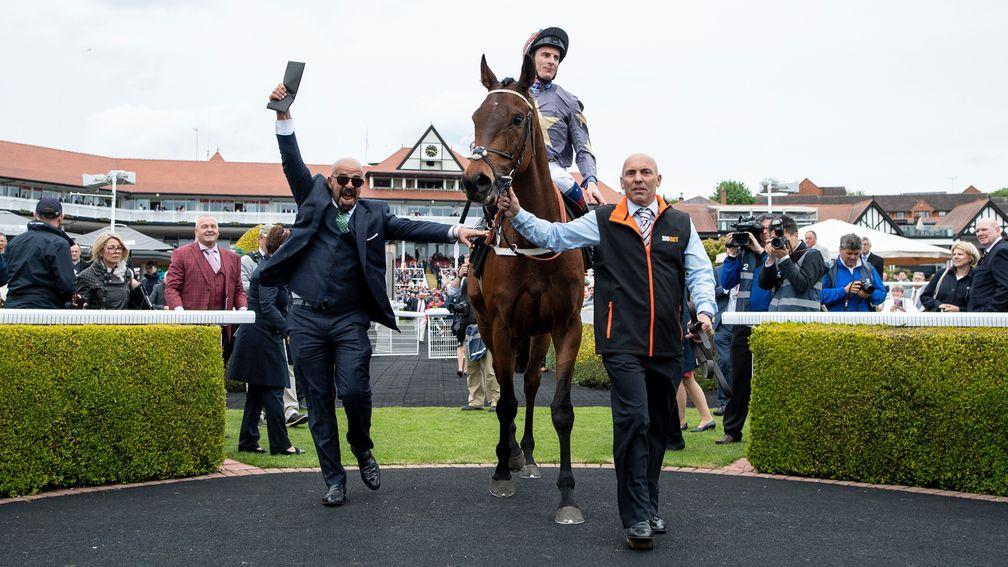Dr Marwan Koukash leads in Magic Circle after winning the Chester Cup Chester 11.5.18 Pic: Edward Whitaker