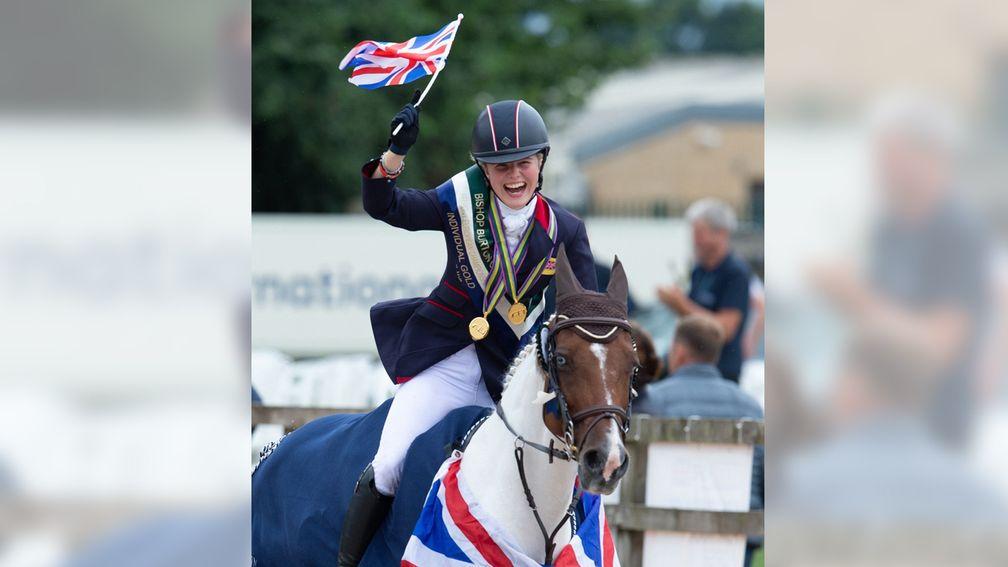 Saffie Osborne celebrates victory in the European Pony Championships
