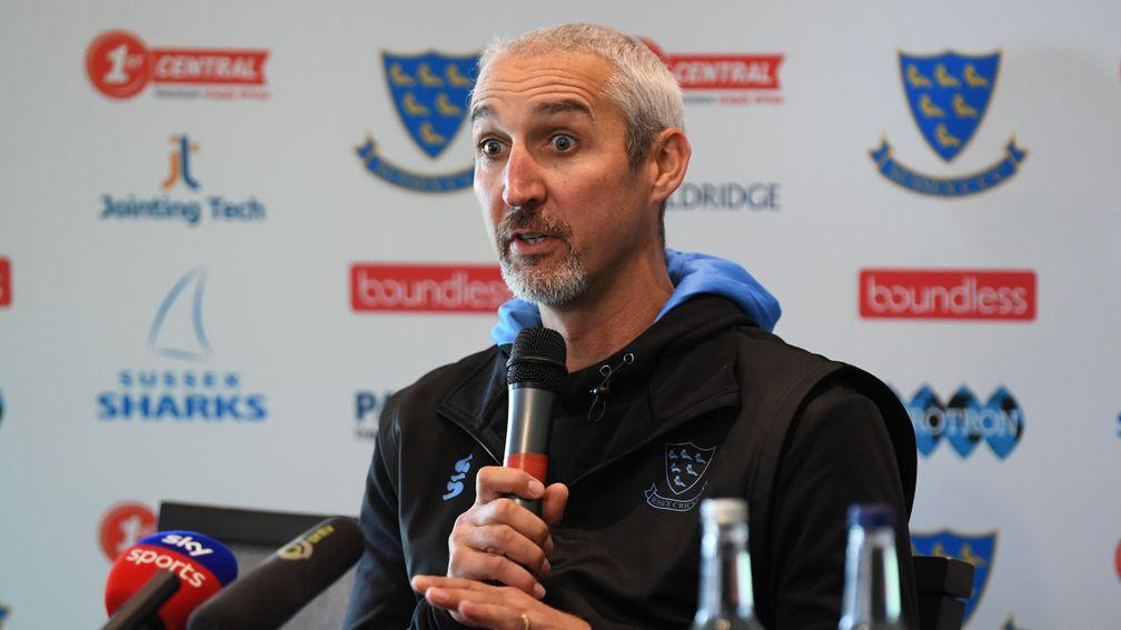 Jason Gillespie answers questions at the Sussex media day